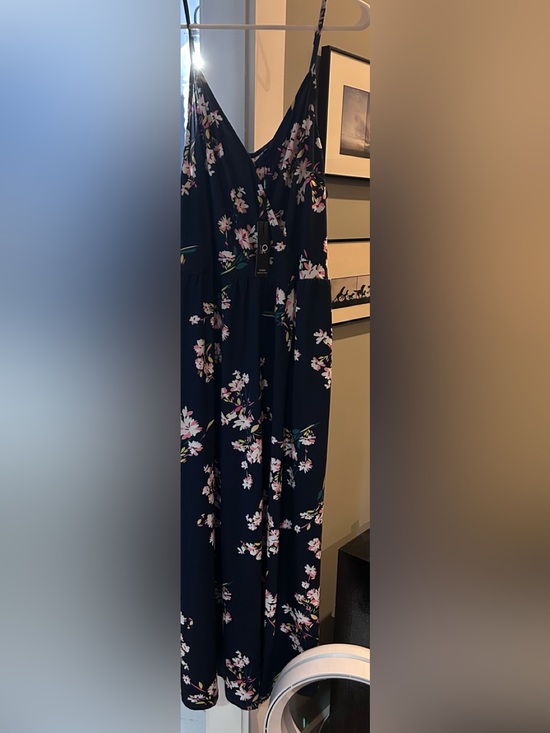 OUGES Dresses & Skirts - Navy Floral Maxi Dress with Pink Blossom Print